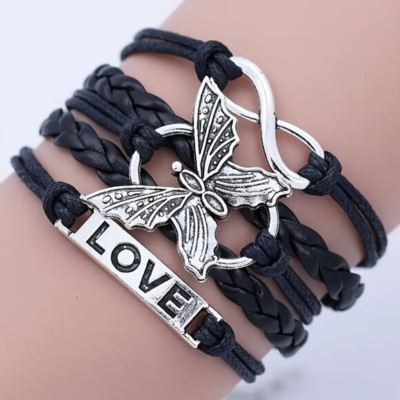 Vintage Leather Wrap Bracelet w/ Love Letter & Butterfly Charm - Picture 3 of 8